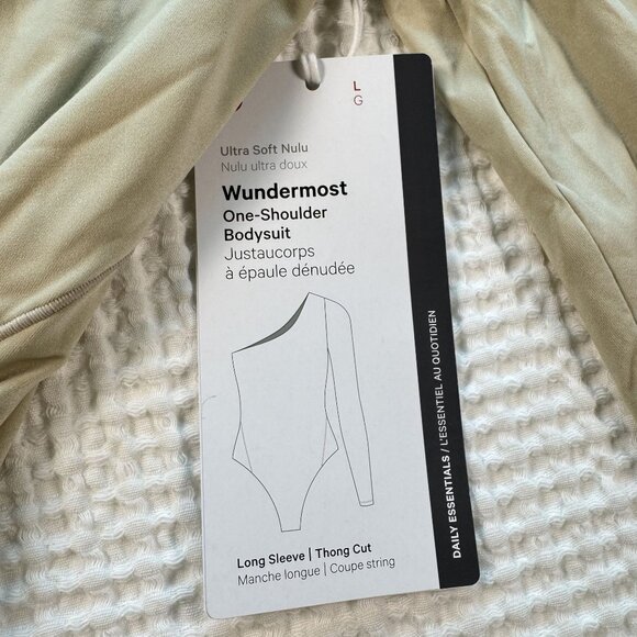 Lululemon Wundermost One-Shoulder Bodysuit Long Sleeve Nulu Thong Beige Large - Picture 3 of 7